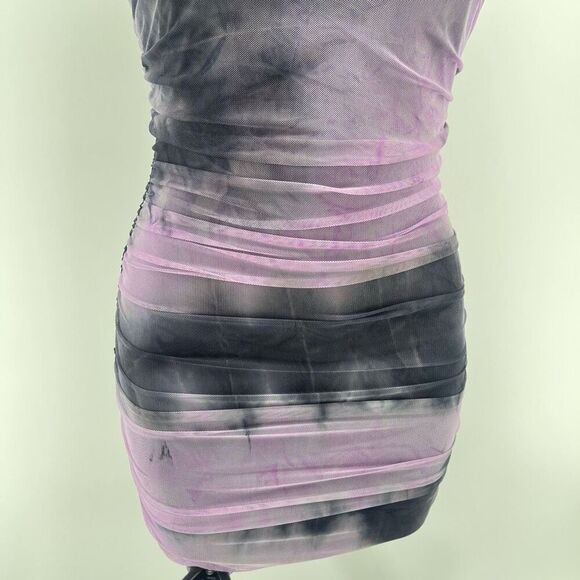 Windsor Groovy Baby Tie Dye Mesh Ruched Mini Dress Purple Gray Small NWT - Picture 6 of 17